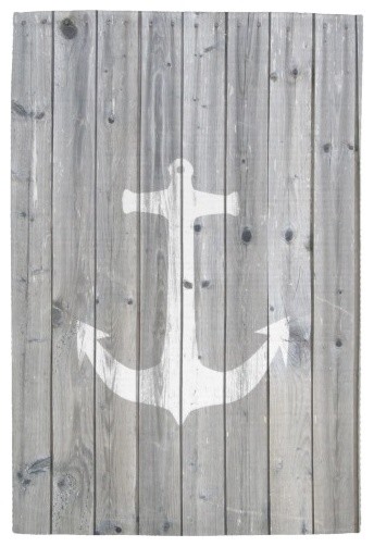 Hipster Vintage White Nautical Anchor on Gray Wood Hand Towel