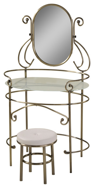 Juliet Vanity Set Antique Brass And White Transitional Bedroom Juliet Vanity Set Antique Brass And White
