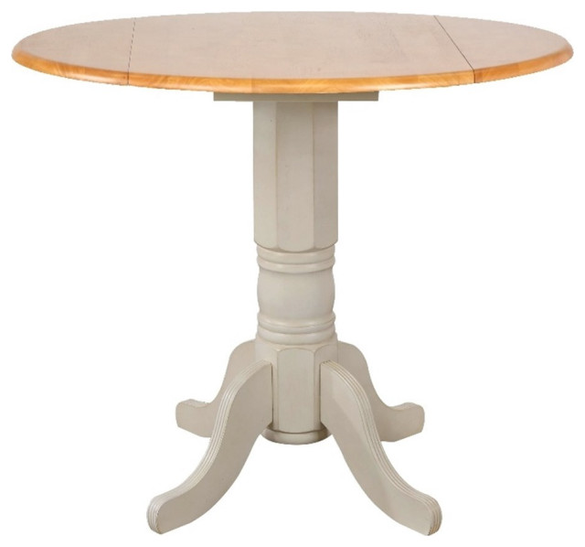 Oakley 42" Round Drop Leaf Counter Height Pub Table in Off White/Oak