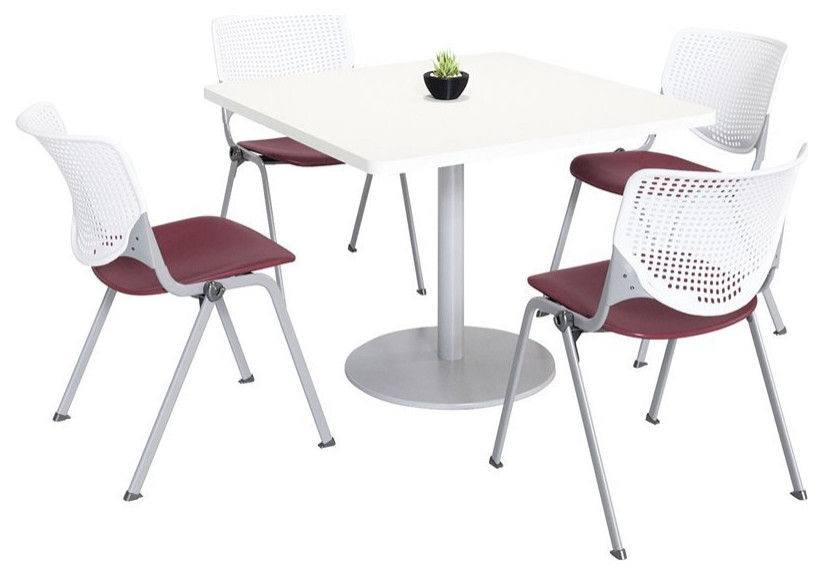 KFI 42" Square Dining Table - White Top - Kool Chairs - White/Burgundy