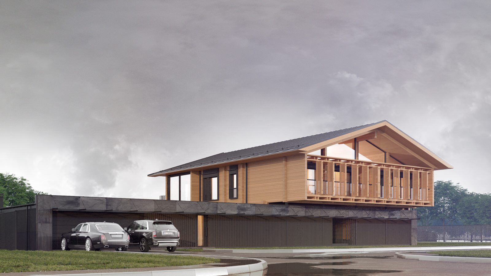 Индивидуальный жилой комплекс из дерева, камня и стекла / 650 м.кв