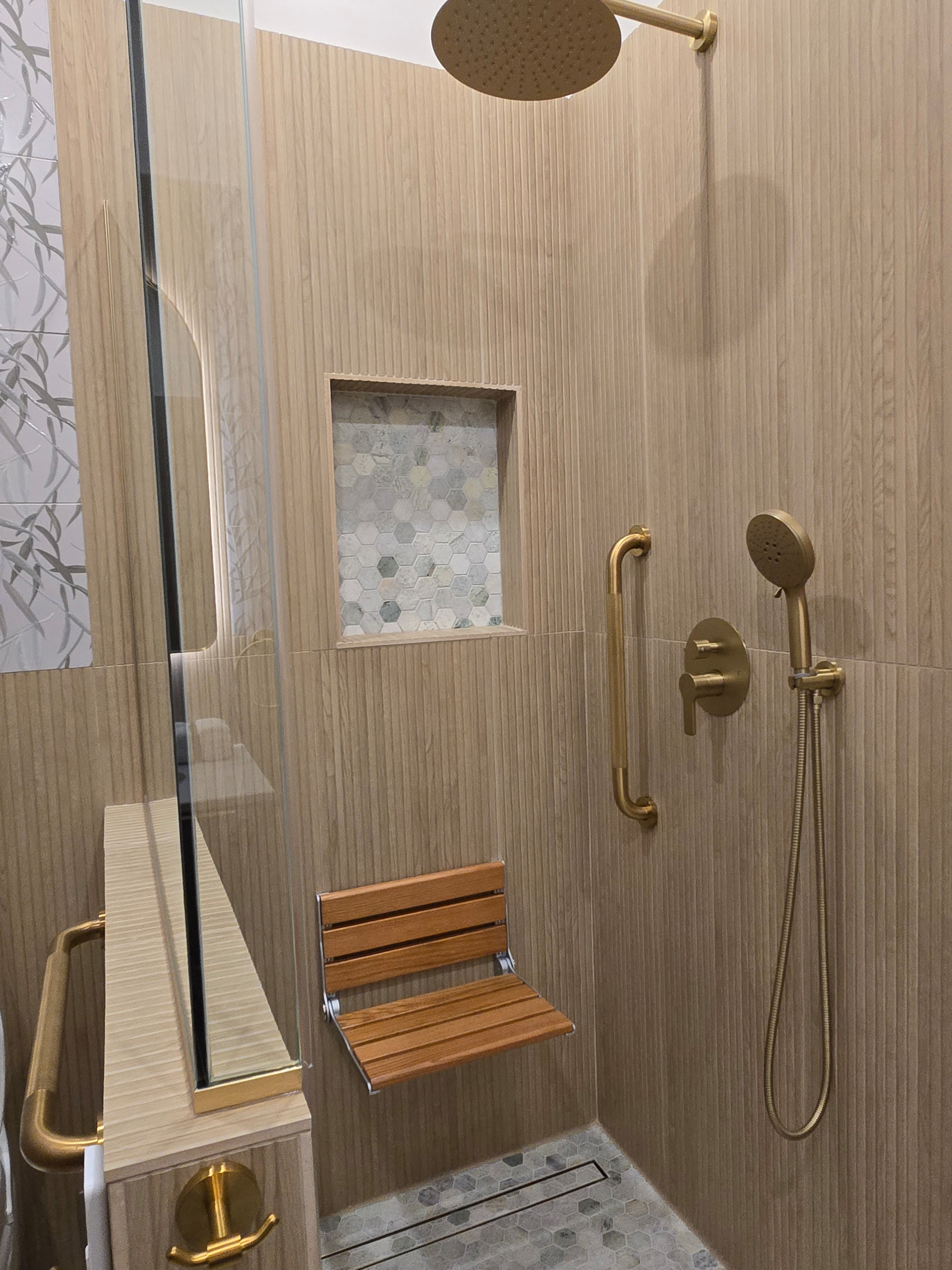 Powder room transformed to Full 1st Floor Bathroom with walk-in shower