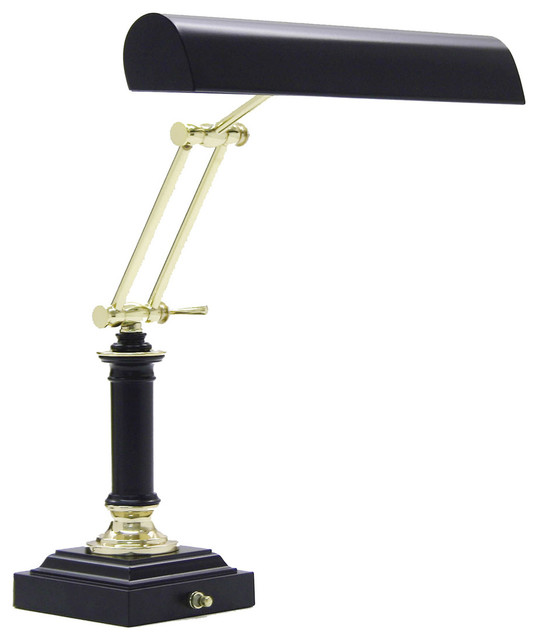 Desk/Piano Lamp 14" Polished Brass with Black Accents