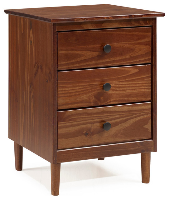 Classic 3Drawer Solid Wood Nightstand Midcentury Nightstands And
