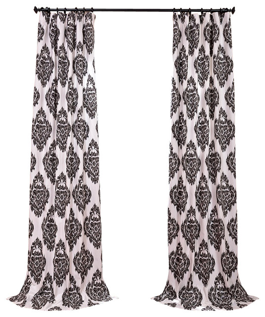 Ikat Black Printed Cotton Curtain Single Panel Contemporary Ikat Black Printed Cotton Curtain