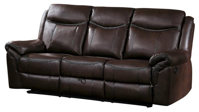 Apollo Double Reclining Sofa w Cup Holders, Brown Leather ...