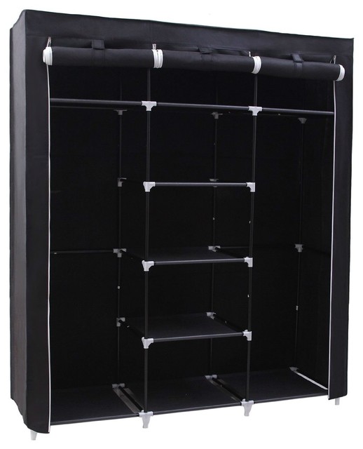 Steel Frame Black Fabric Portable Wardrobe Clothes Closet with Storage Shelves