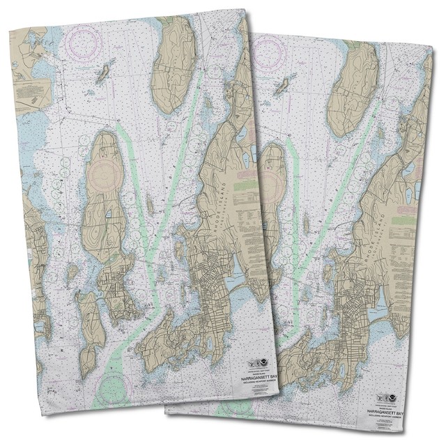 Narragansett Bay Ri Nautical Chart Hand Towel Set Of 2 Contemporary Dish Towels By Island Home Inc Narragansett Bay Ri Nautical Chart