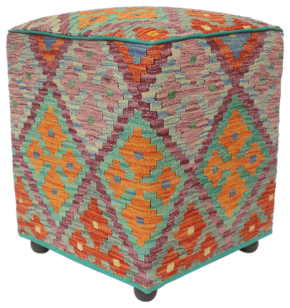 Urban Trevon Handmade Kilim Upholstered Ottoman, 15 in. x 15 in. x 21