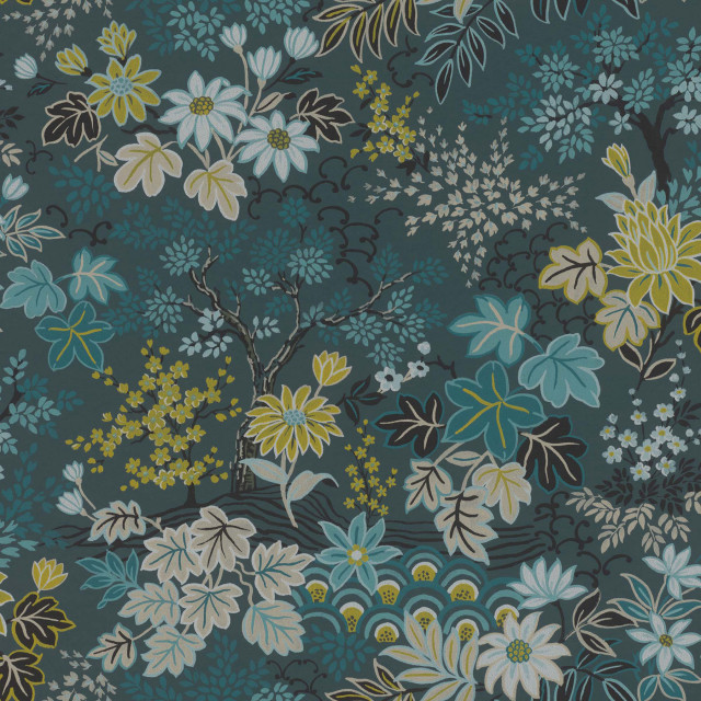 Vesper Teal Forest Floral Wallpaper, Swatch Contemporary Wallpaper