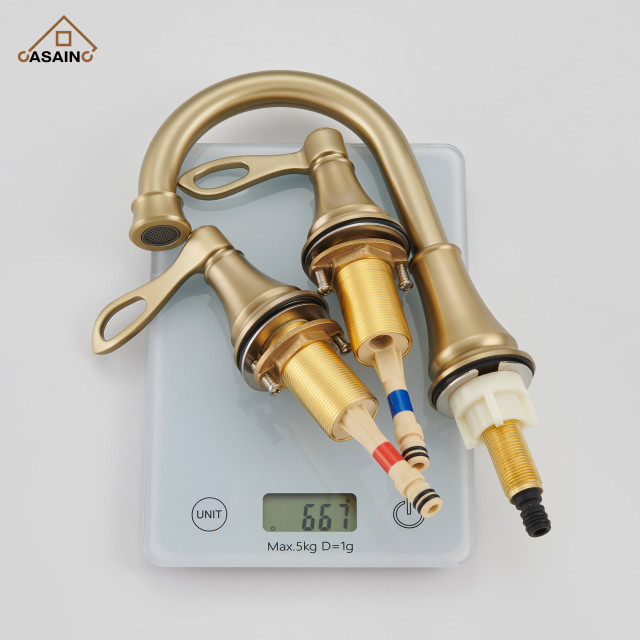 8in Brass Bathroom Sink Faucet 3 Hole Gold Bathroom Faucet 2 Handle ...