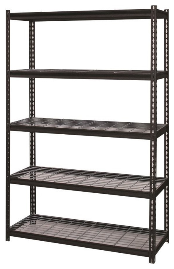 Pemberly Row Riveted Wire Deck Metal Shelving 5Shelf 18Dx48Wx72H in Black Utility Shelves