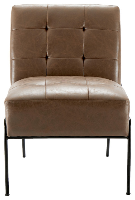 Tufted Armless Accent Chair, Multiple Colors , Brown Faux Leather