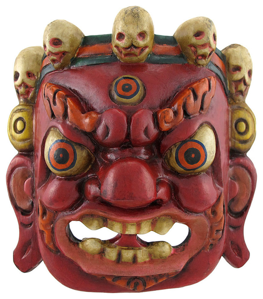 Nepalese Lord Mahakala Tibetan Buddhism Wooden Mask Wall Decor