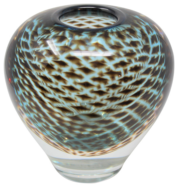 Luxe Art Glass Aqua Chocolate Brown Swirl Vase 6 Midcentury Luxe Art Glass Aqua Chocolate Brown Swirl Vase 6 Midcentury Modern Blue Clear Contemporary Vases By My Sy Home