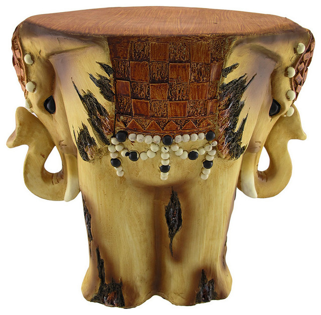 Wooden Look Twin African Elephant Head Stool Plant Stand