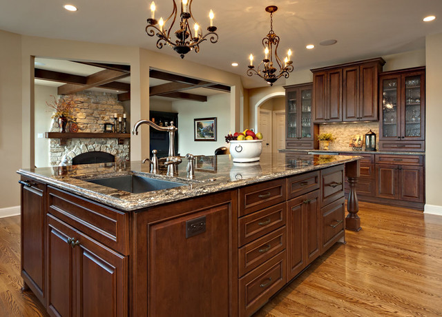 Large Island with sink and dishwasher - Traditional - Kitchen ...