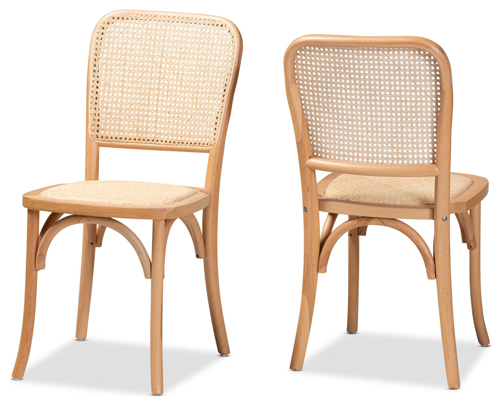 Neah MidCentury Brown Woven Rattan and Wood 2Piece Cane Dining Chair