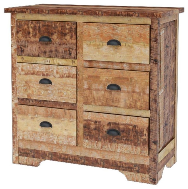 Britain Rustic Teak Wood 6 Drawer Bedroom Double Dresser