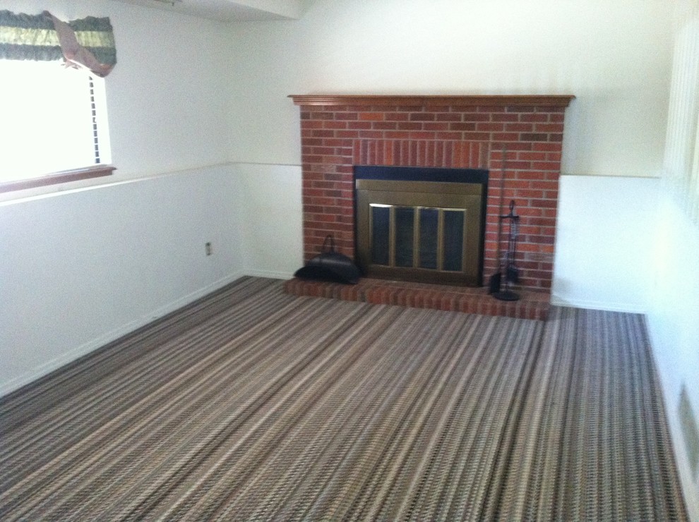 Family Room Striped Carpeting, Walls That Must Stay White. Help!