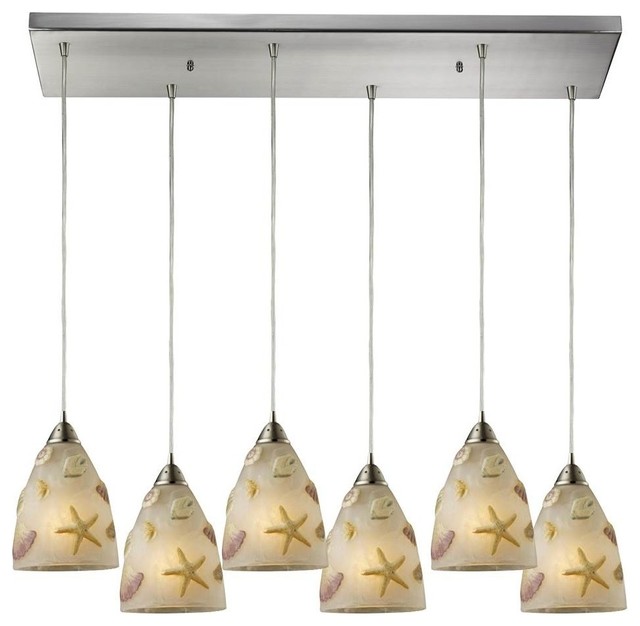 Seashore 6Light Pendant, Satin Nickel Beach Style Pendant Lighting
