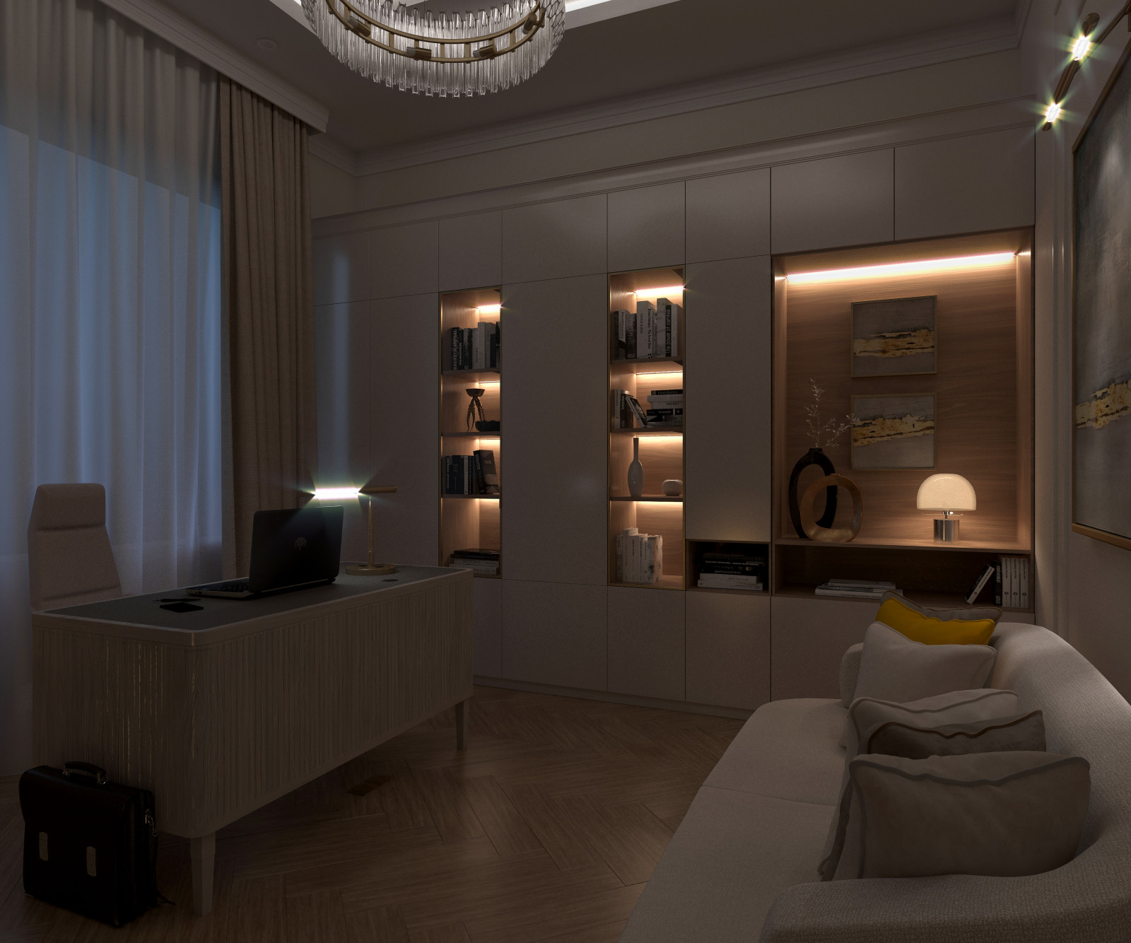 Белоснежный кабинет в загородном доме