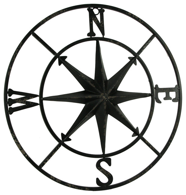 Distressed Metal Compass Rose Indoor/Outdoor Wall Hanging Beach Style
