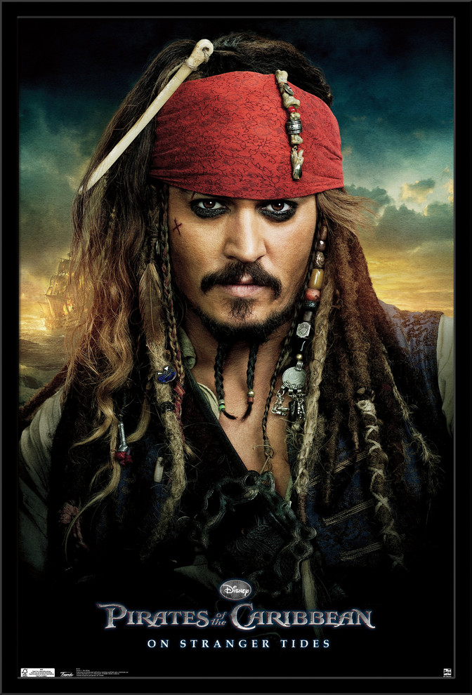 Pirates of the Carribbean 4 One Sheet Poster, Black Framed Version