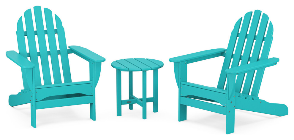 Polywood Classic 3-Piece Adirondack Chair Set With Table, Aruba