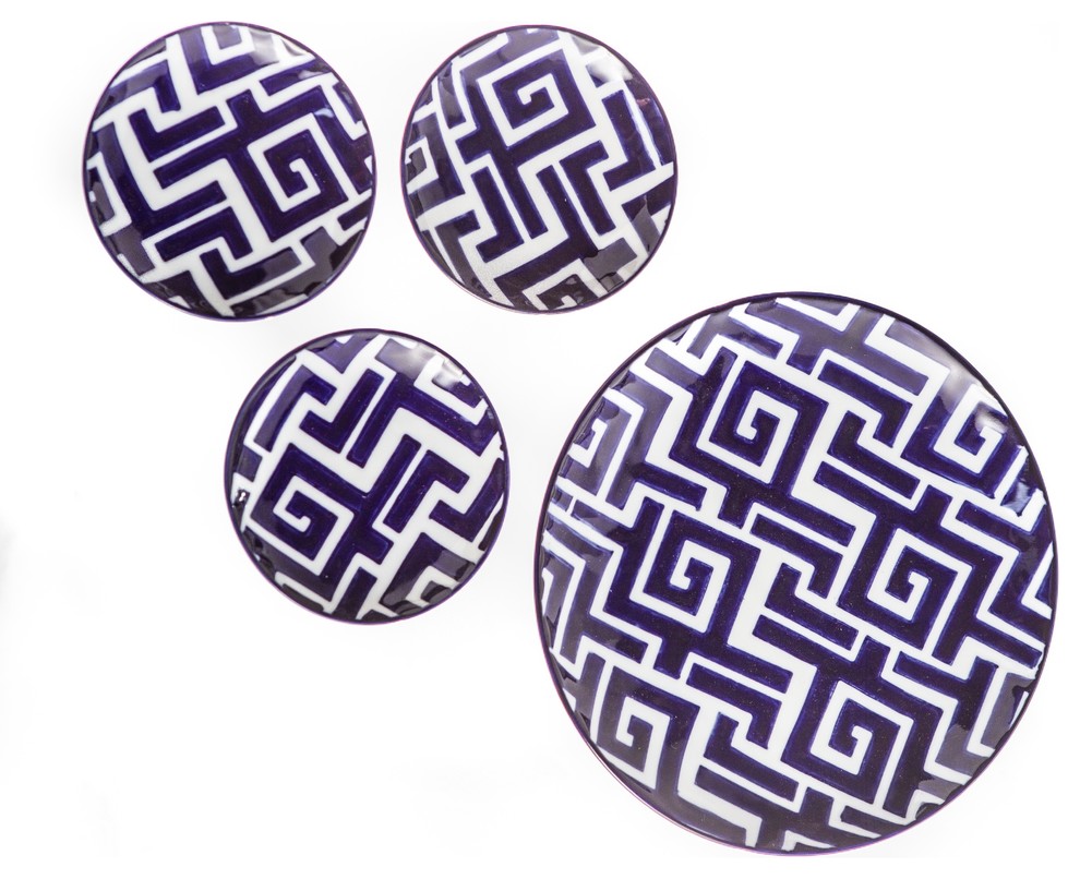 8 Piece Handpainted Ceramic Moroccan Plate Set, Blue/White