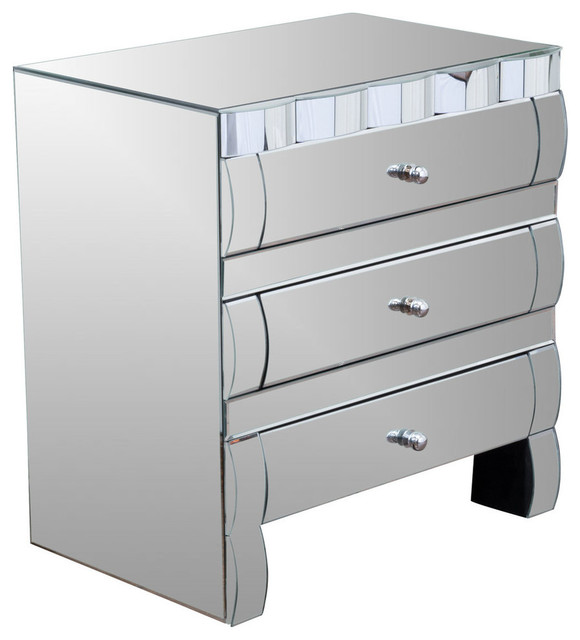 Gdf Studio Isadora Mirrored 3 Drawer Nightstand