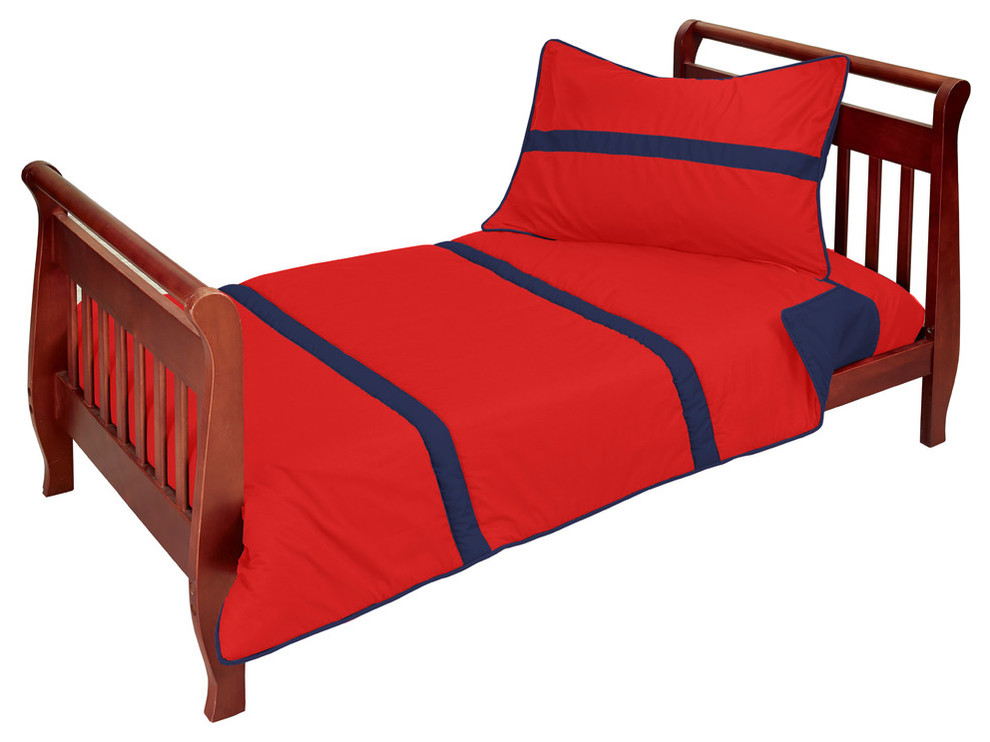 Solid Stripe Toddler Bedding, Red and Navy