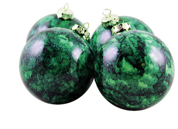 Set of 4 Marbled Green Shatterproof Christmas Ball Ornaments 3.25"