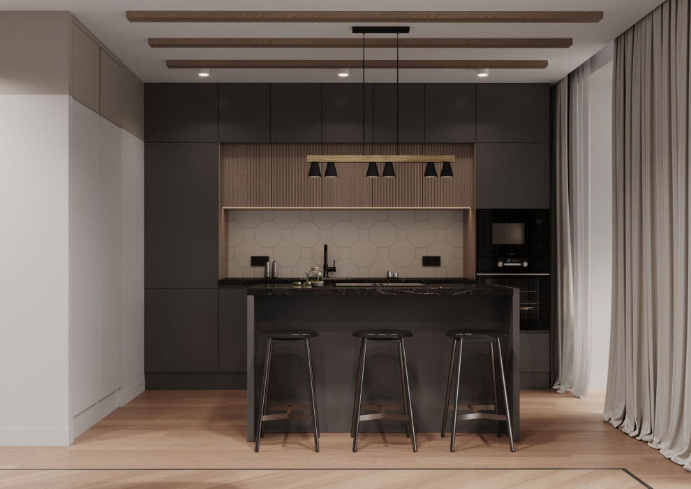 Современный интерьер с яркими акцентами и геометрическими формами