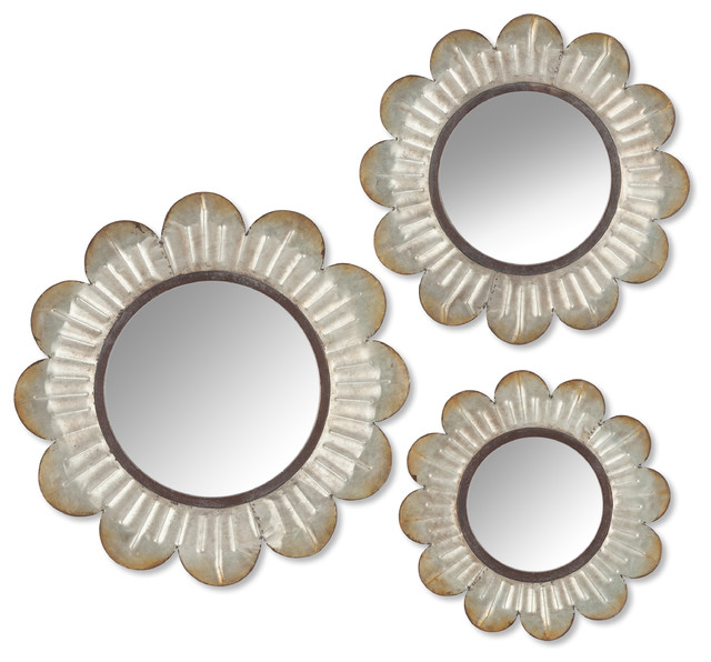 Set Of 3 Metal Flower Mirror Farmhouse Wall Mirrors Set Of 3 Metal Flower Mirror