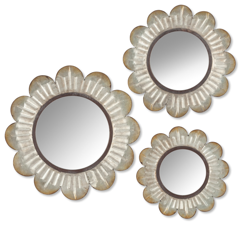 Set of 3 Metal Flower Mirror, Set of 3 Farmhouse Wall Mirrors by