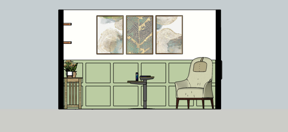 Idées déco pour un petit bureau rétro avec un mur beige, parquet foncé, un bureau indépendant, un sol marron et du lambris.