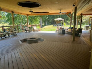 Covered deck with outdoor kitchen