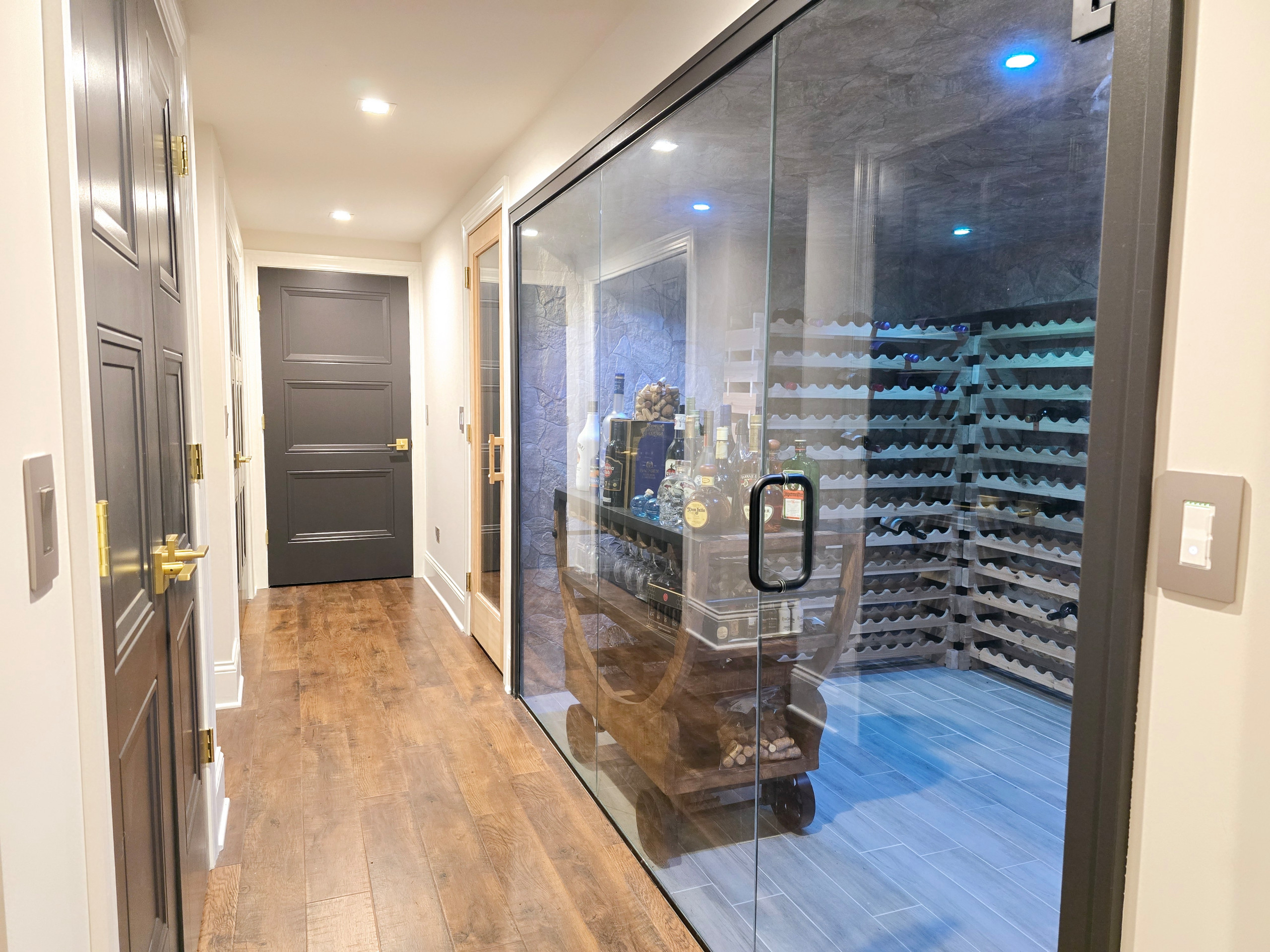 Full Basement renovation with exercise room, wine cellar, TV room and Sauna