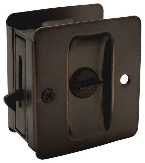 Oil Rubbed Bronze Pocket Door Privacy Lock, 53843 Transitional Pocket Door Hardware by