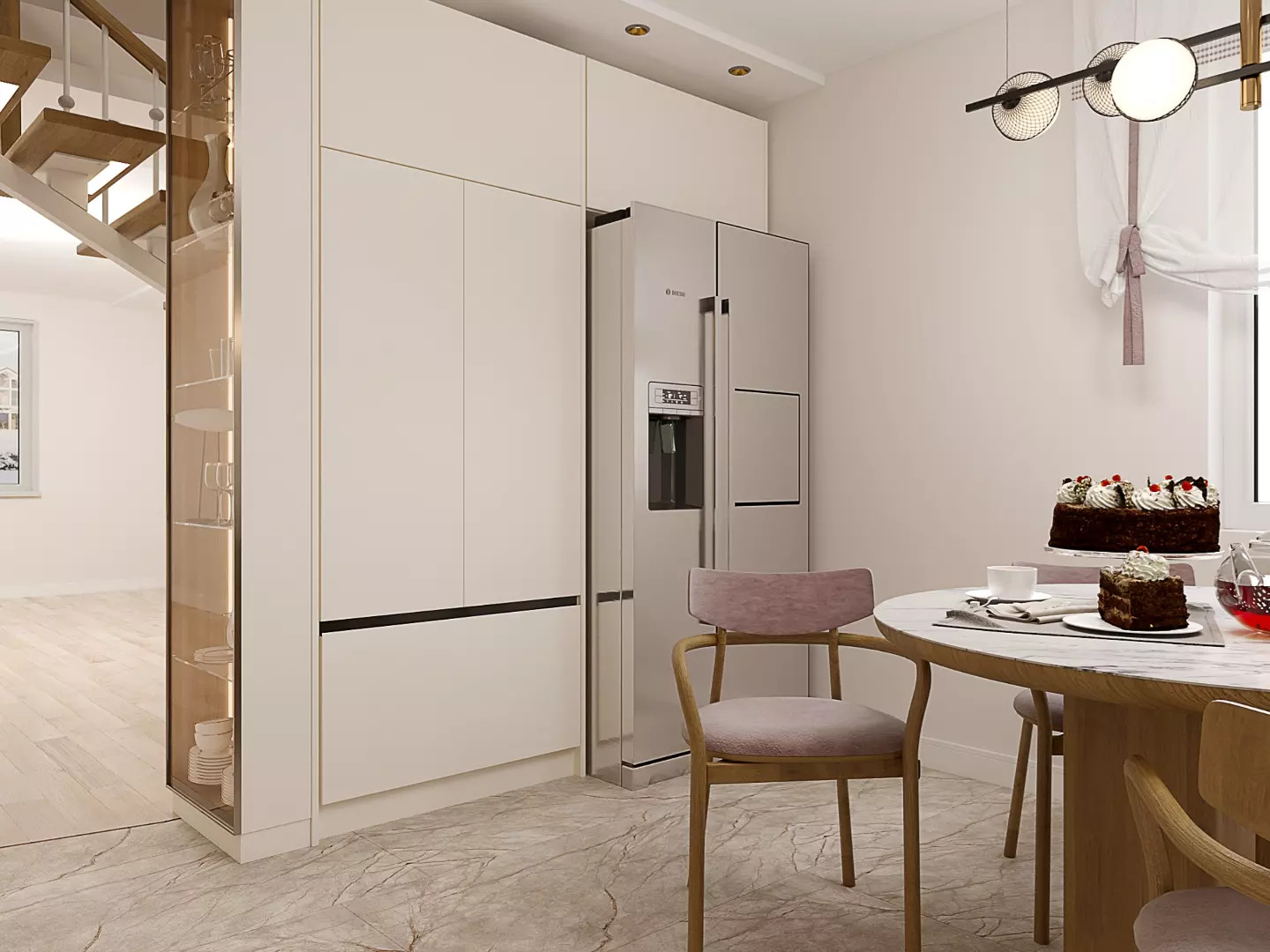 Кухня - гостиная с воздушной лестницей