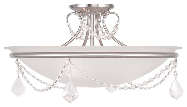 Three Light Brushed Nickel Bowl Semi-Flush Mount