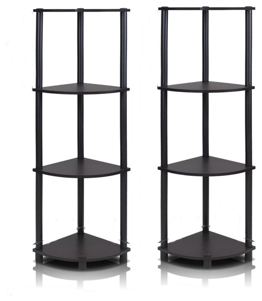 12078Ex/Bk Multipurpose 4Tier Corner Shelf, Espresso/Black, Pack of 2