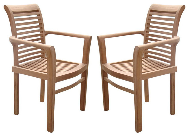 Mas Stacking Arm Chairs Teak Outdoor Dining Patio Set Of 2 Transitional Outdoor Dining Chairs By Teak Deals Houzz