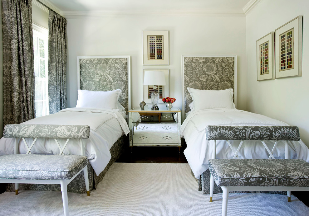 Photo of a transitional bedroom in Atlanta with white walls.