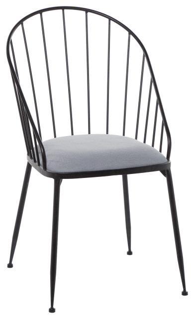 Black Metal Dining Chair With Grey, Metal Dining Room Chairs With Cushions