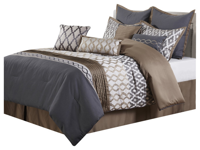 Caval 10 Piece Comforter Set Taupe Gray Contemporary Comforters And Comforter Sets By Nanshing America