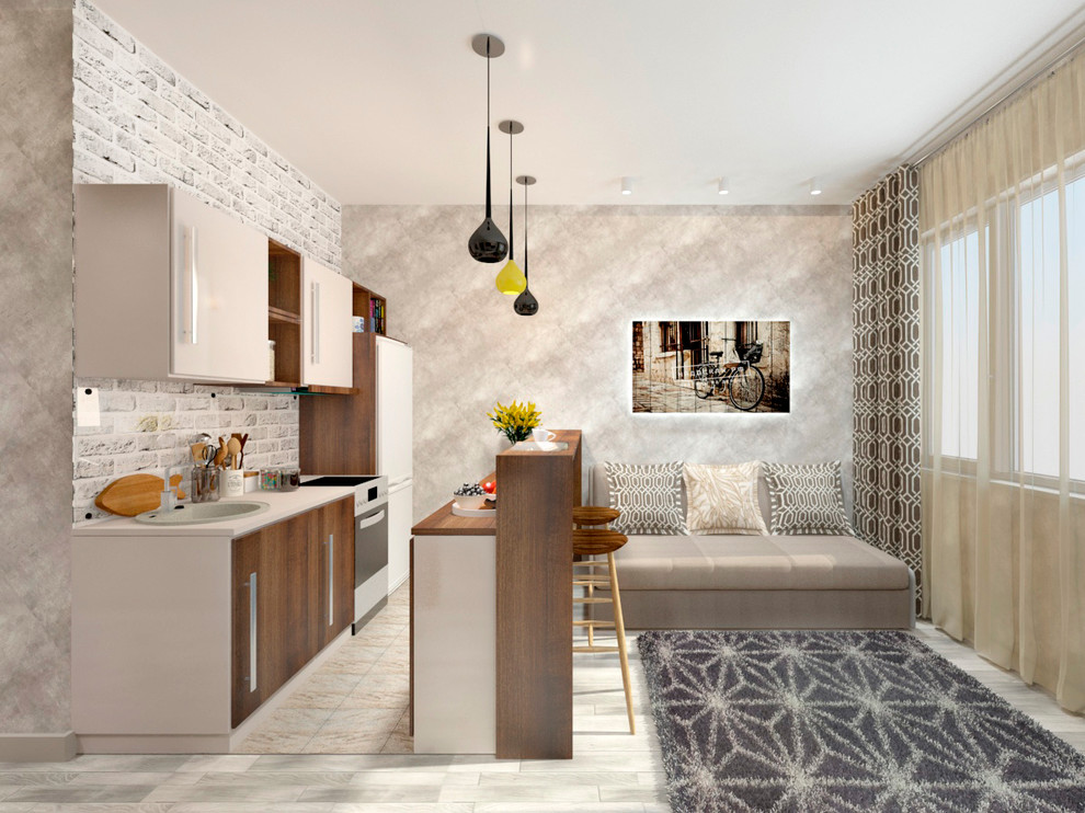 Кухня-гостиная с ярким акцентом