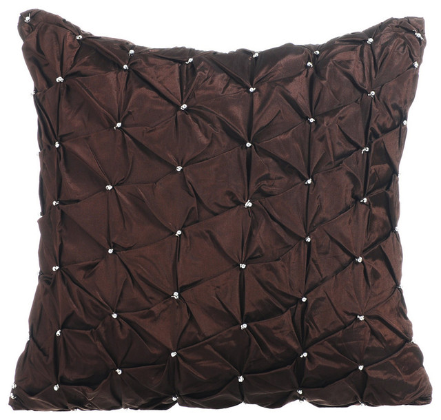 Textured Pintucks Taffeta Brown Throw Pillows Cover, Chocolate Texture
