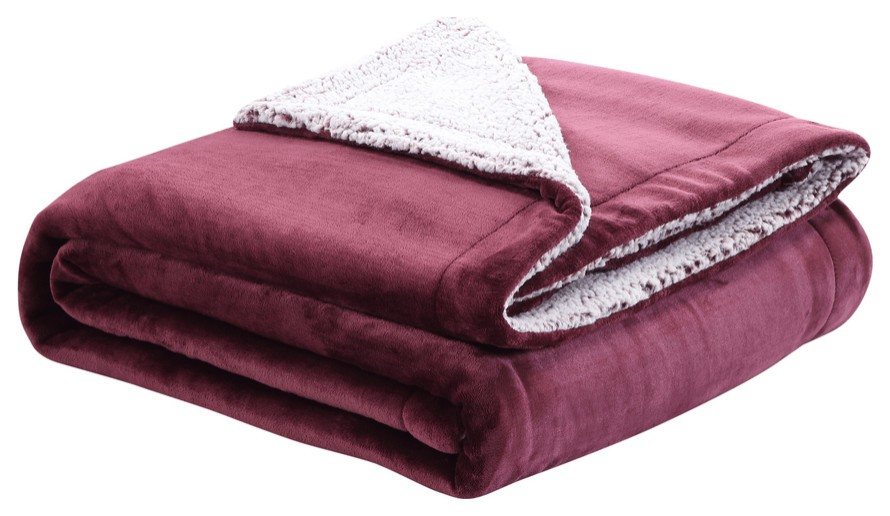 Purple Knitted PolYester Solid Color Plush Queen Blanket